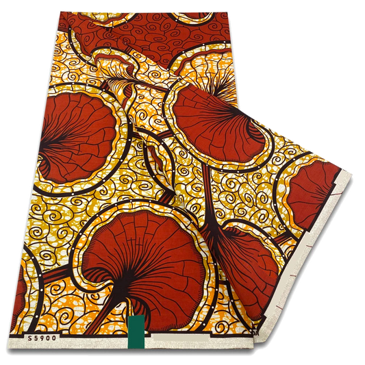 Red and gold fan blossom Ankara real wax print fabric