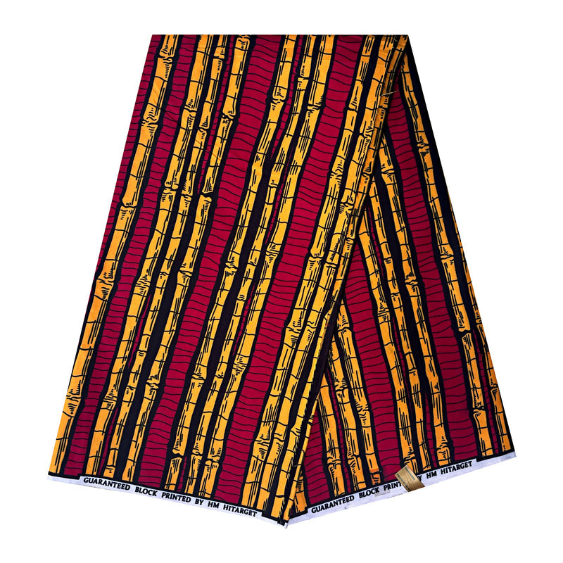 Red and yellow bamboo stripe Ankara, folded