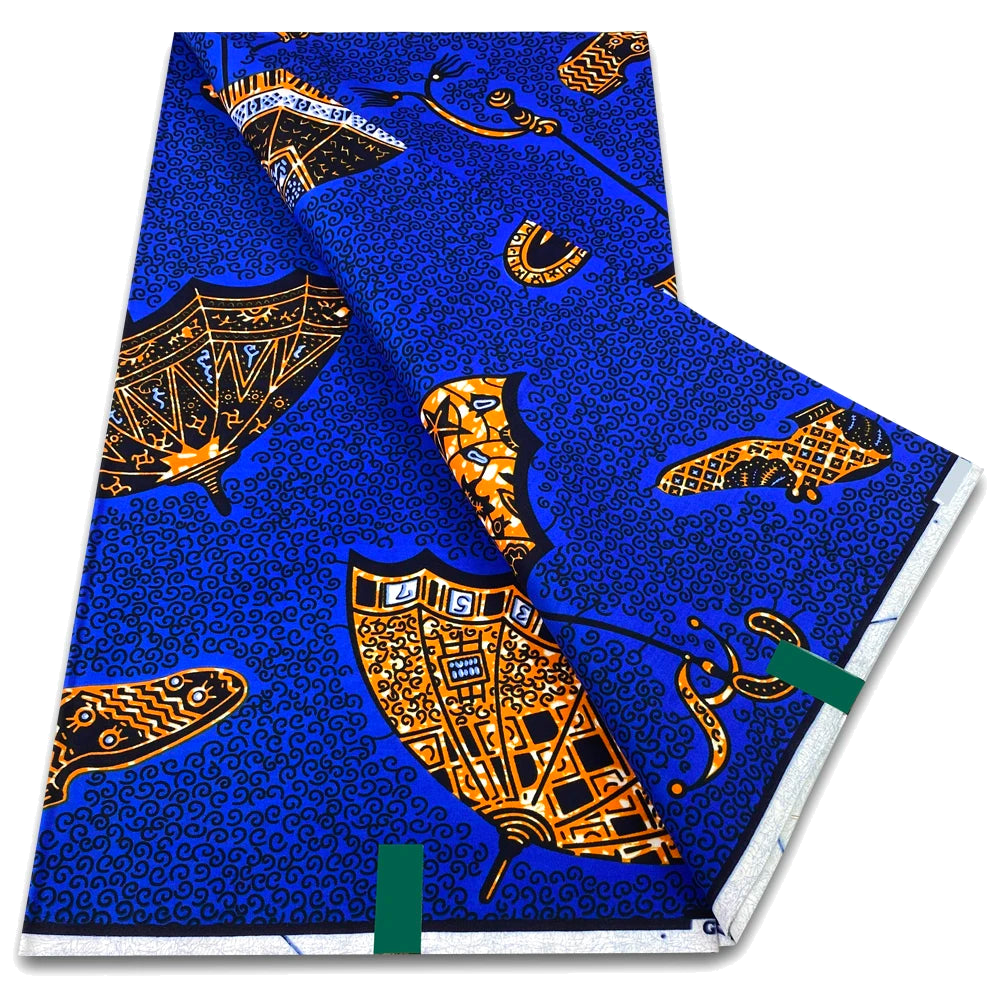 Royal blue and gold fish Ankara real wax print fabric