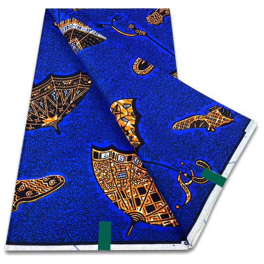 Royal blue and gold fish Ankara real wax print fabric