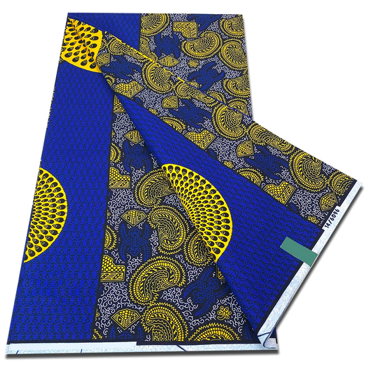 Royal blue gold sun Ankara real wax print fabric