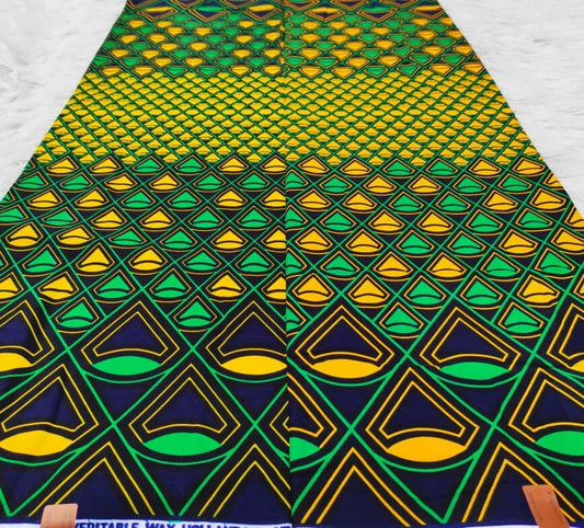 Emerald Green & Gold Ankara Wax Print Fabric – Geometric Drops, 100% Cotton