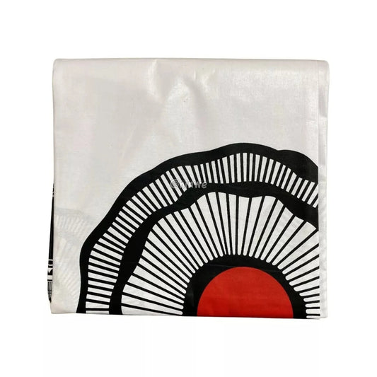 Black and White African Print Fabric with Red Sunburst and Geometric Patterns 6 Yards African Wax Print Fabric