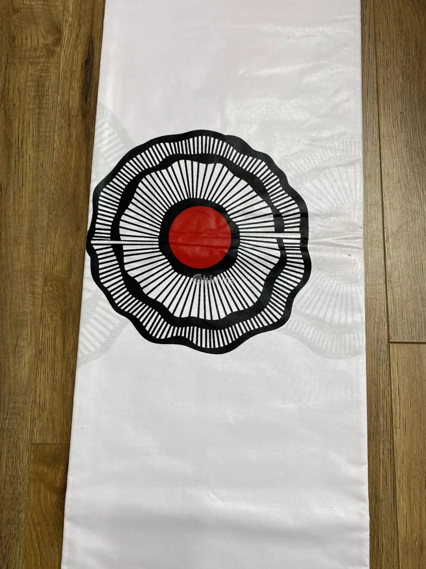 Black and White African Print Fabric with Red Sunburst and Geometric Patterns 6 Yards African Wax Print Fabric