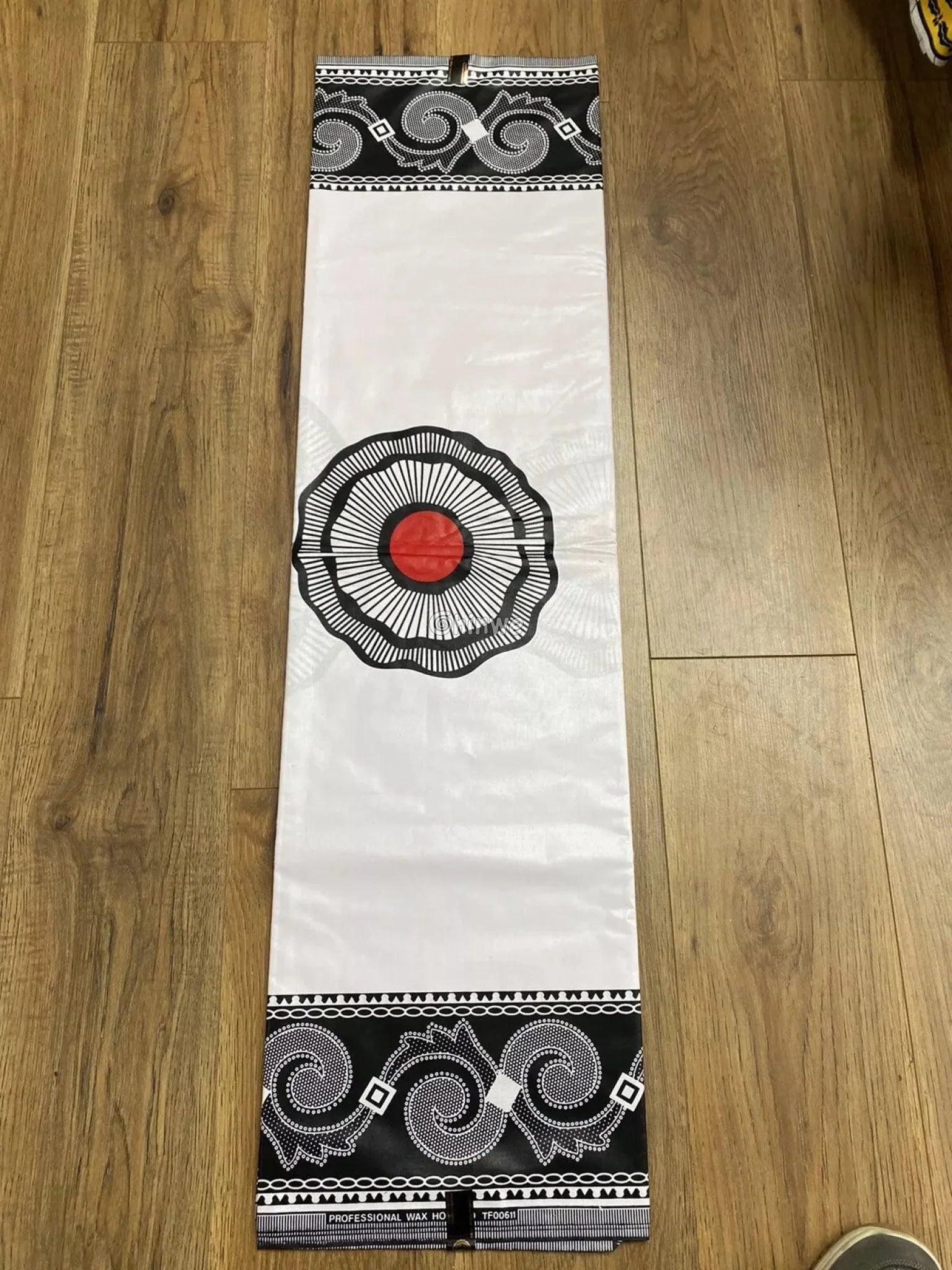 Black and White African Print Fabric with Red Sunburst and Geometric Patterns 6 Yards African Wax Print Fabric