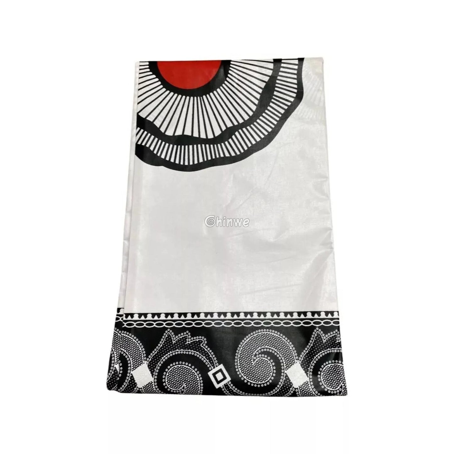 Black and White African Print Fabric with Red Sunburst and Geometric Patterns 6 Yards African Wax Print Fabric