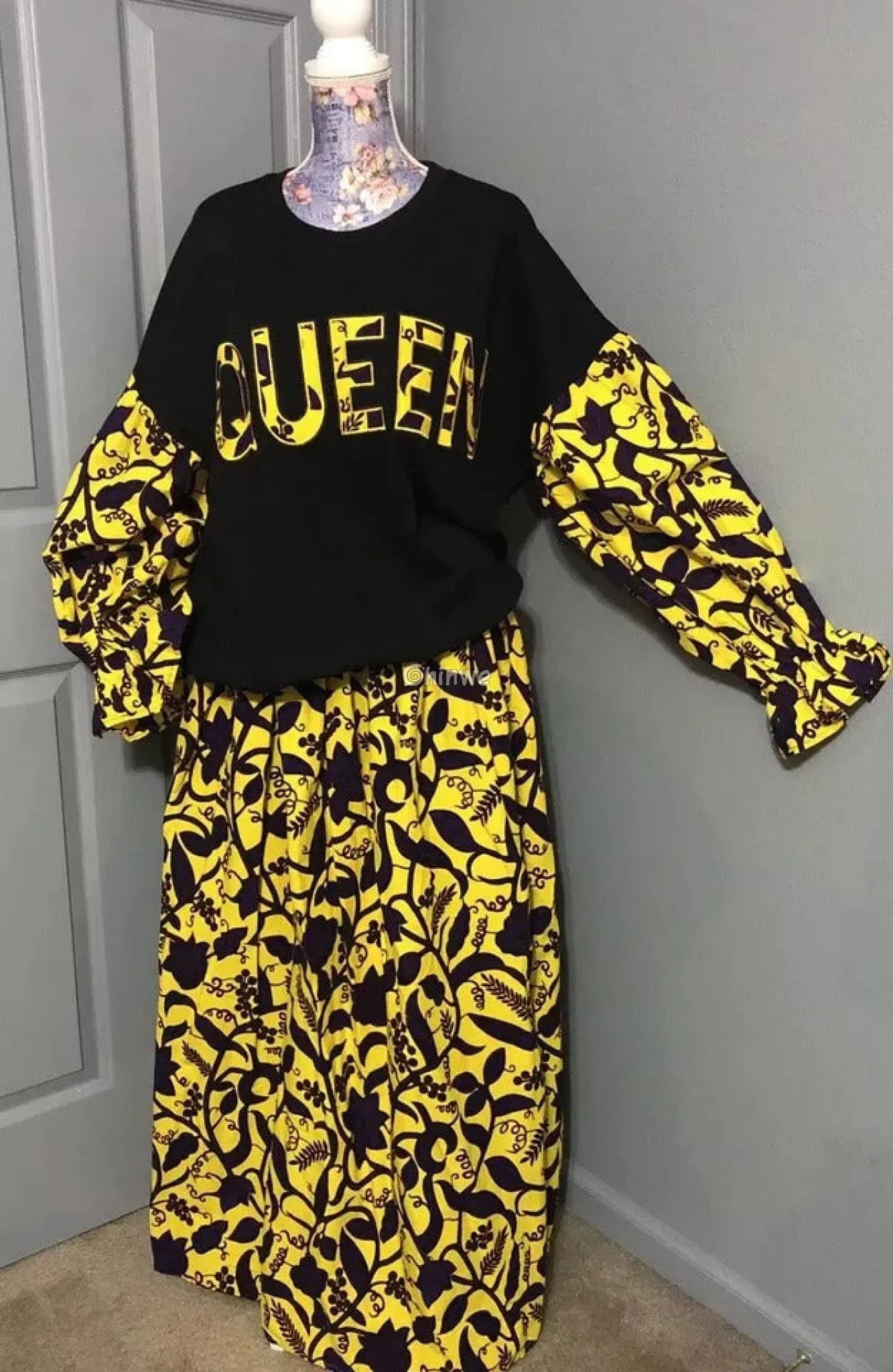 Vibrant Yellow and Purple Floral Vine African Print Fabric 6 Yards African Wax Print Fabric