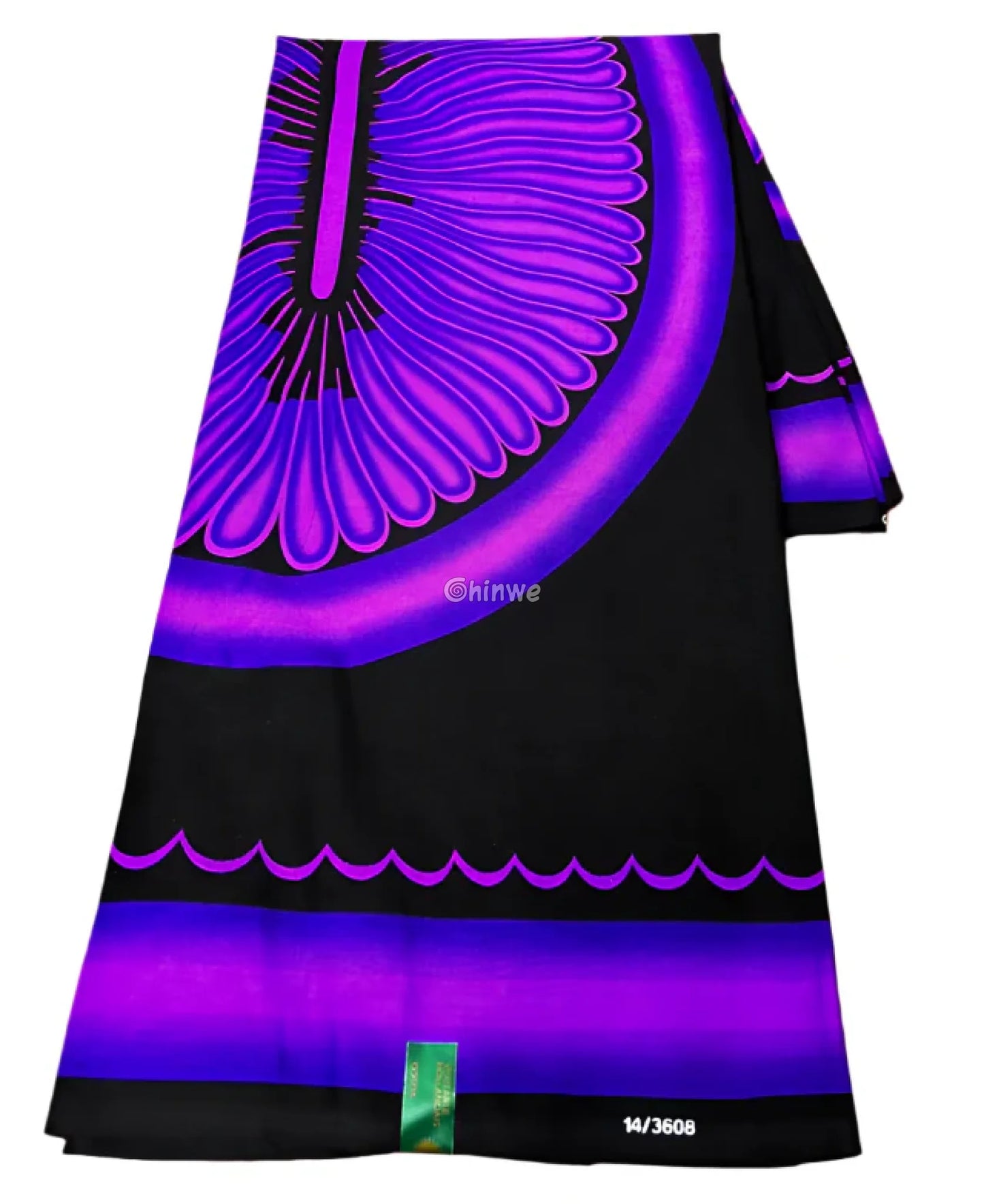 Royal Waves Fabric – Deep Purple Accents on Black Wax Print 6 Yards African Wax Print Fabric