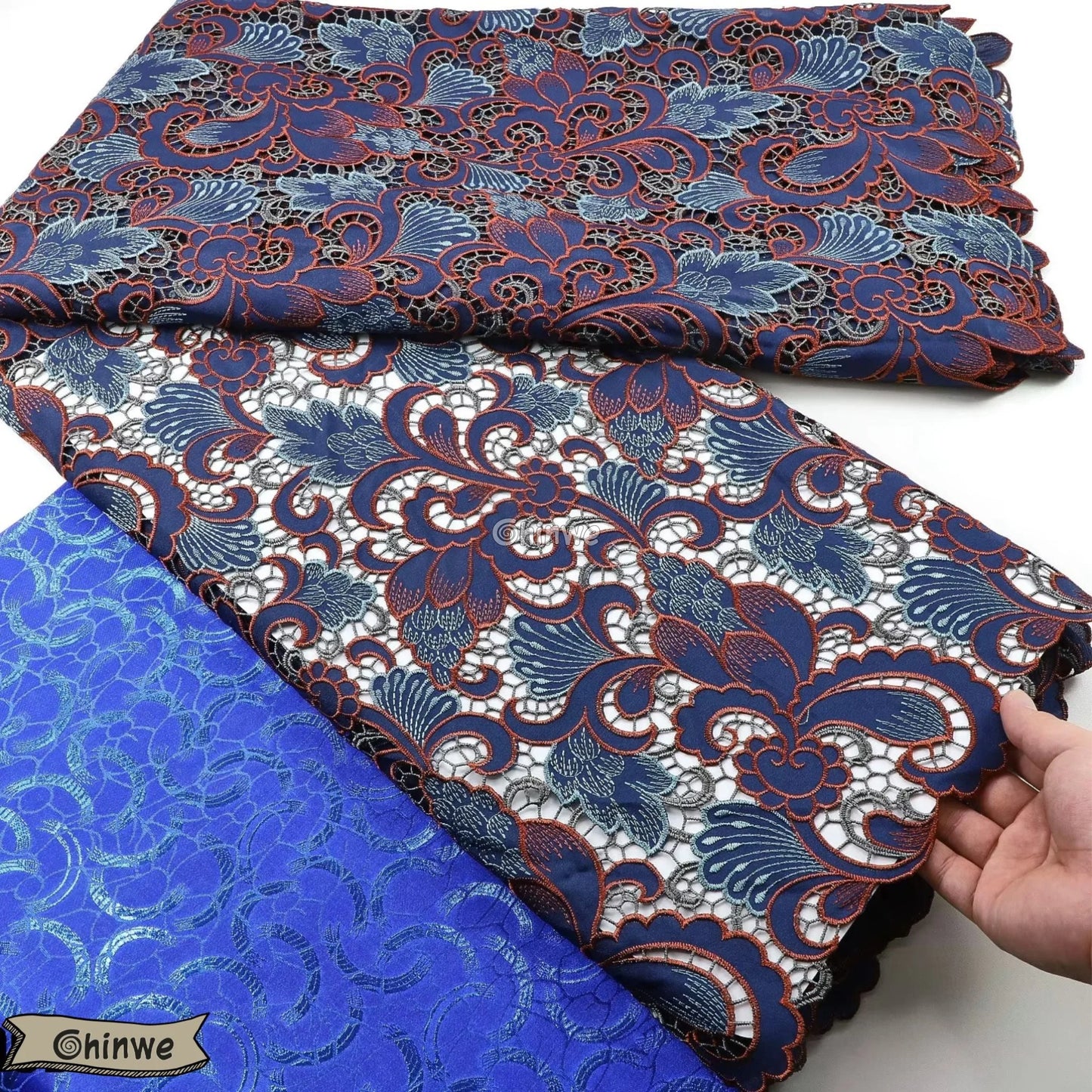 Luxury Guipure Lace Fabric – Floral Corded Korean Lace with Czech Stones Lace