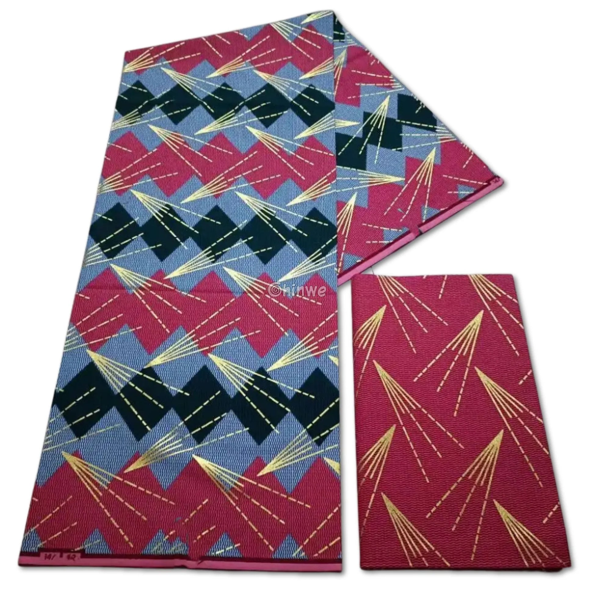 Lava Beam African Brocade Fabric – Red Black & Gold Geometric Jacquard – Lava Beam / 6yards African Wax Print Fabric