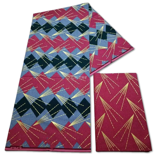 Lava Beam African Brocade Fabric – Red Black & Gold Geometric Jacquard – Lava Beam / 6yards African Wax Print Fabric