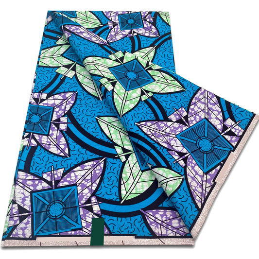 Turquoise lilac star bloom Ankara real wax print fabric