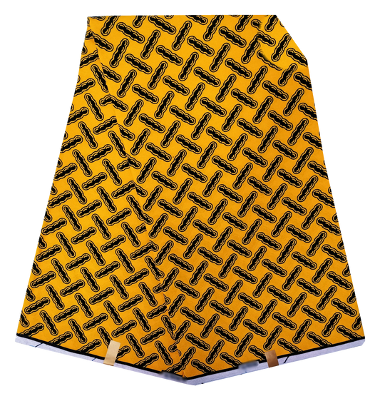 Yellow & Black Chain Link Ankara Wax Print Fabric, 100% Cotton