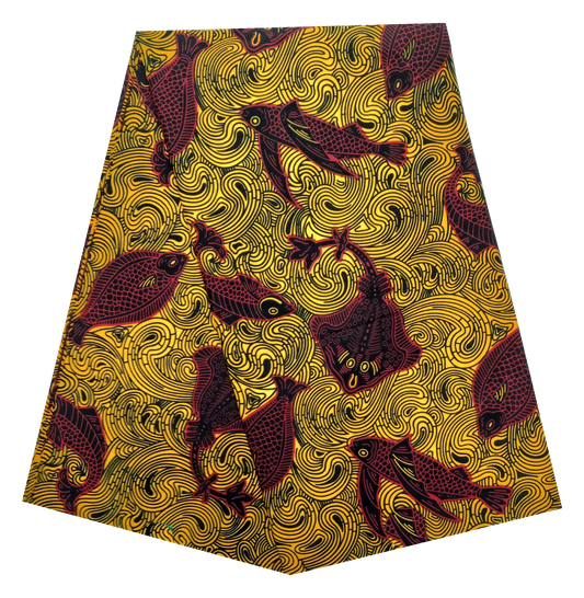 Golden Swirl Fish Ankara Wax Print Fabric – Burgundy Fish, 100% Cotton