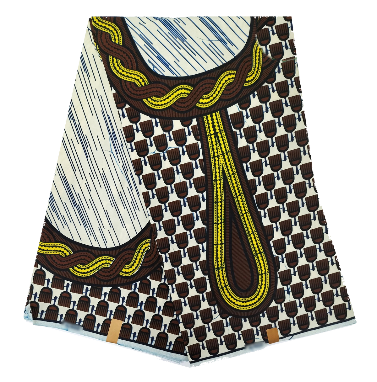 Cream and brown Ankara wax print with braided rope and teardrop motif
