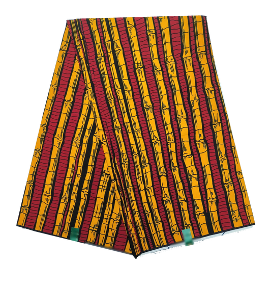 Red and yellow bamboo stripe Ankara wax print