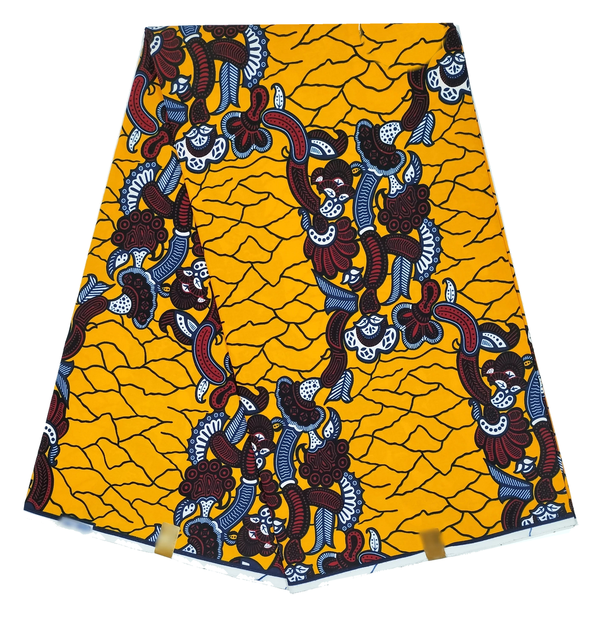 Golden Crackle Ankara Wax Print Fabric – Burgundy & Blue Floral Chains, 100% Cotton