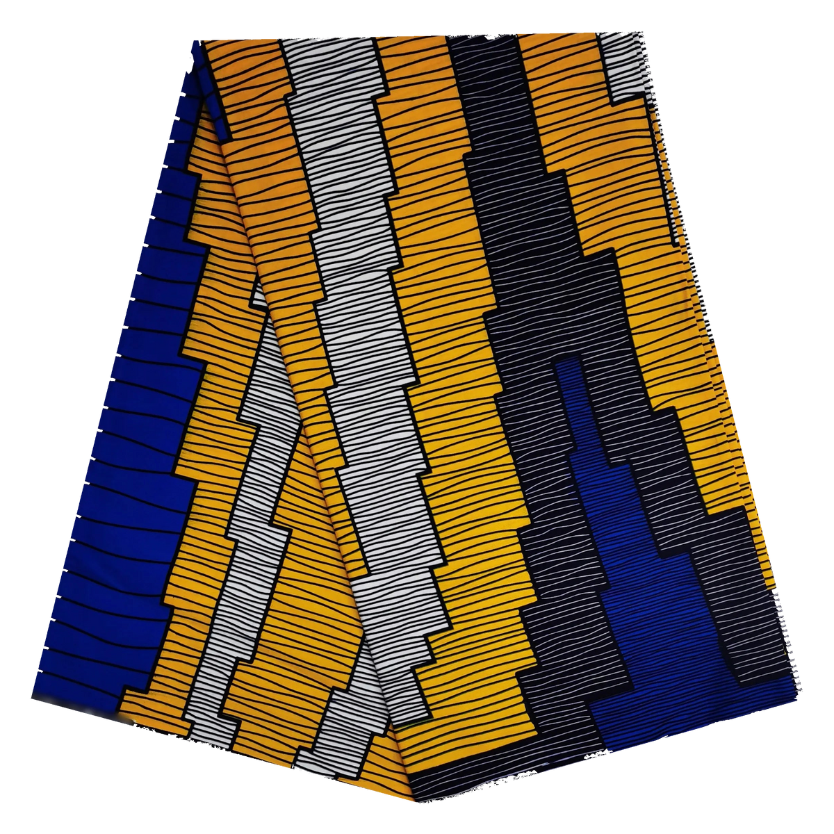 Navy, Gold & Grey Stripe Ankara Wax Print Fabric – Step Ladder, 100% Cotton