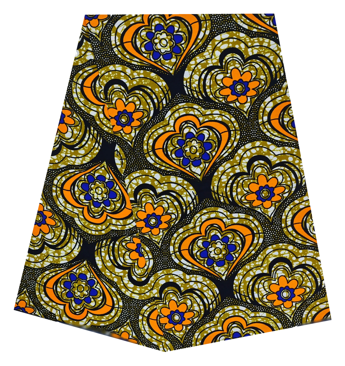 Olive Hearts Ankara Wax Print Fabric – Orange & Blue Flowers, 100% Cotton