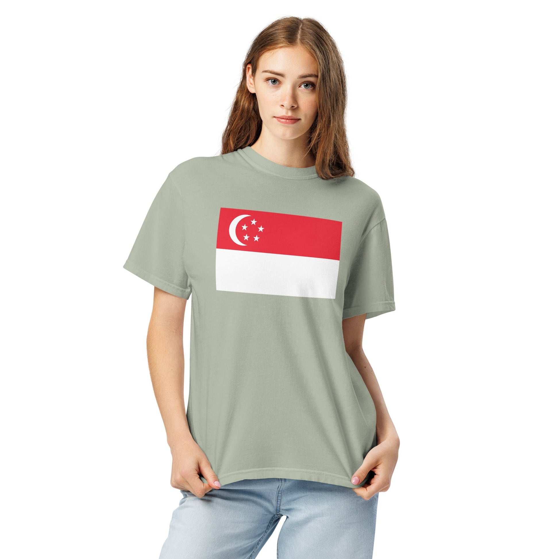 Singapore flag shirt in brick, size extra large