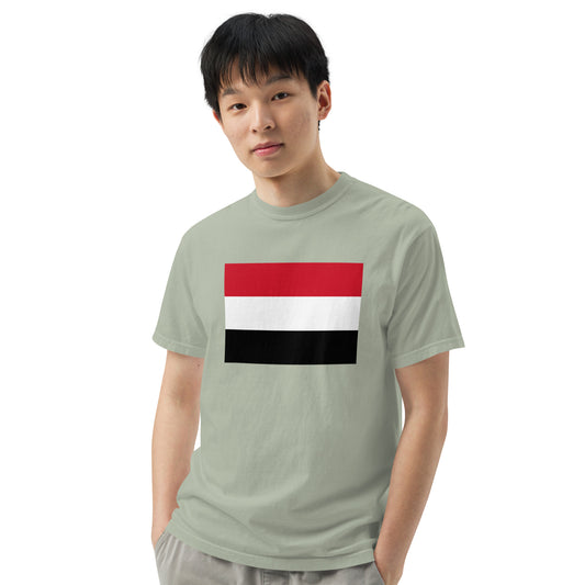 Stylish Yemen flag t-shirt laid flat, medium, black