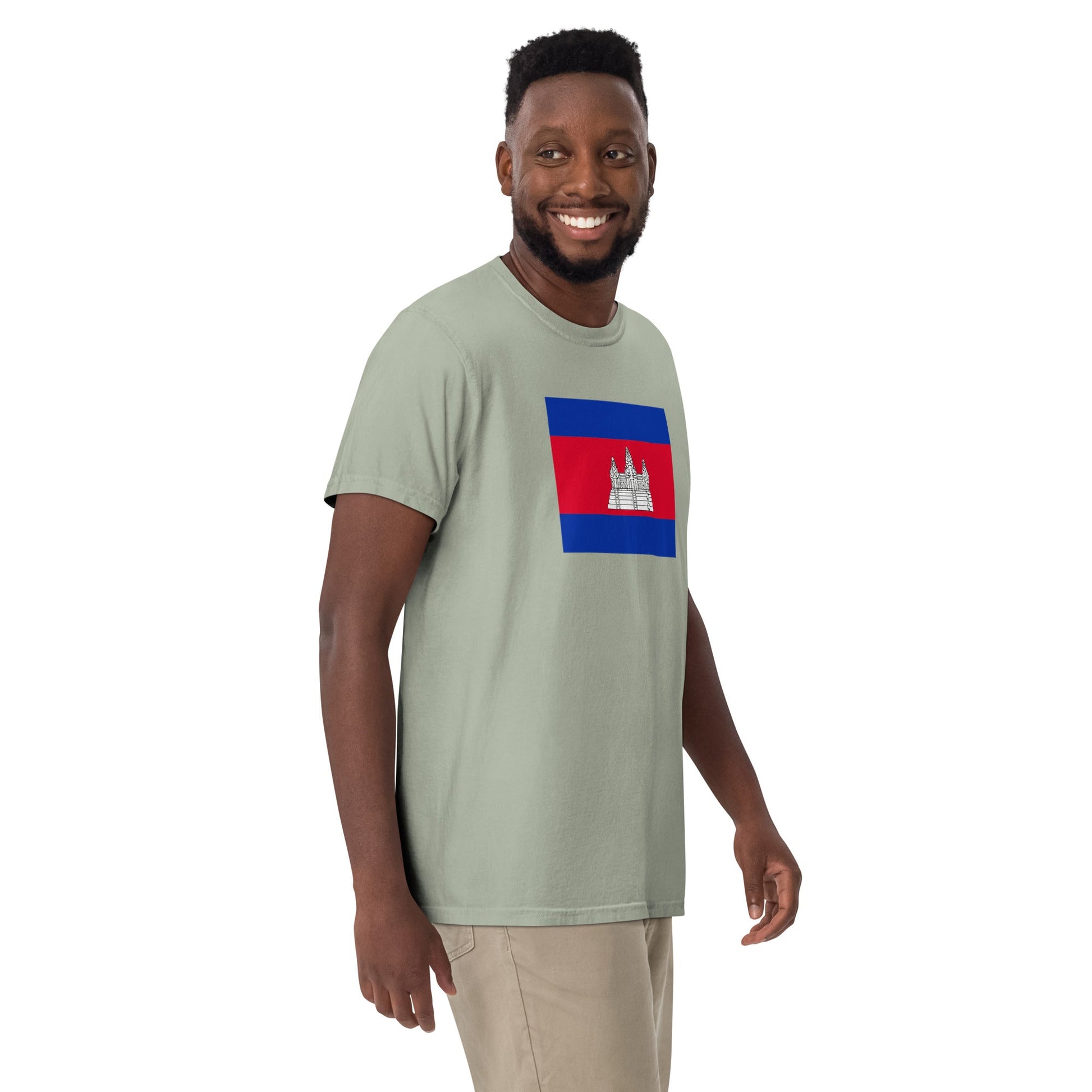 Flat lay of red Cambodia flag tee, 3X large size