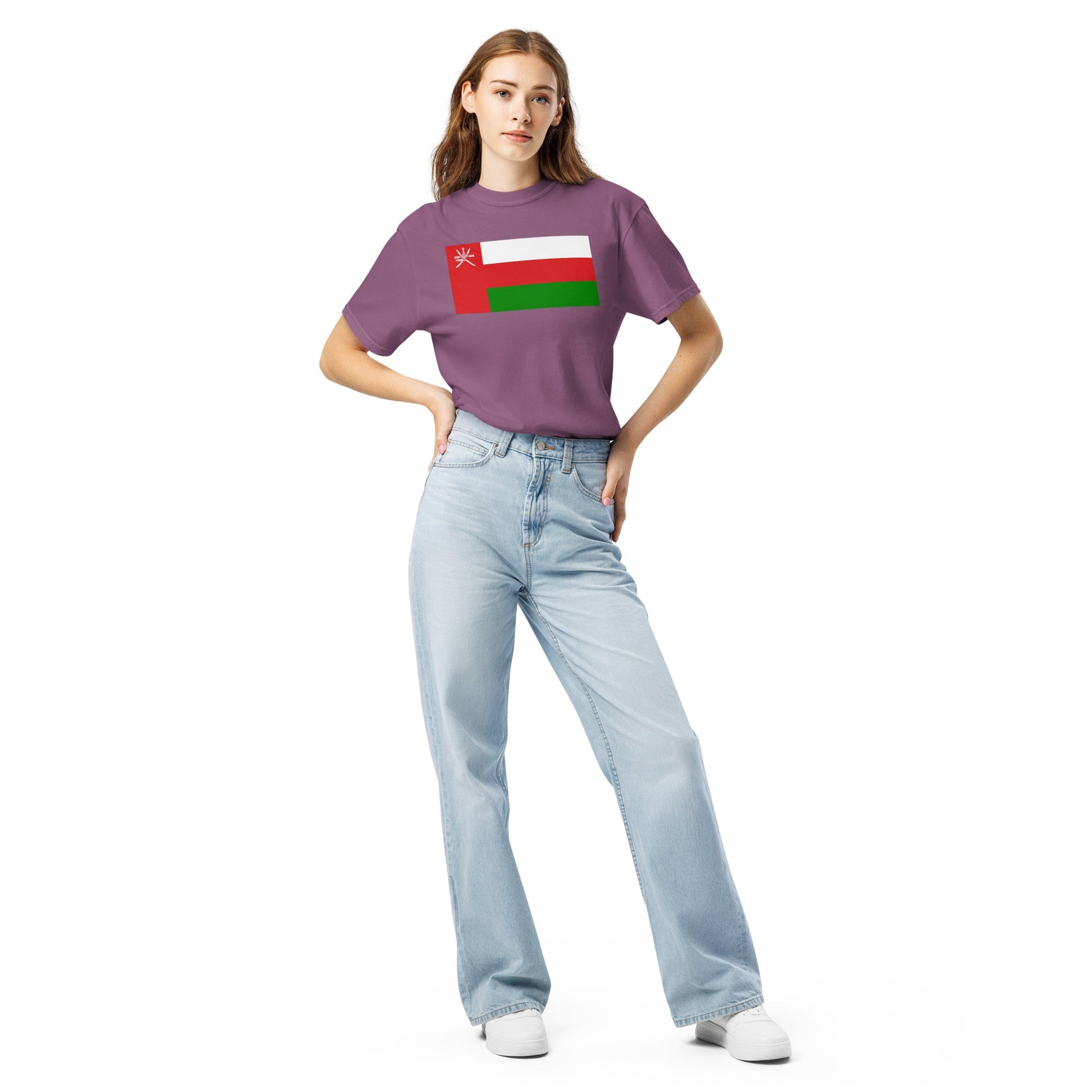 black shirt with Oman flag design, large