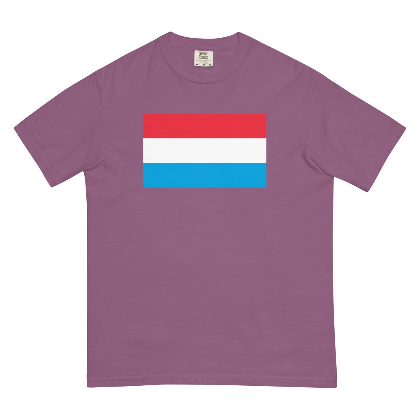 Flat lay of brick Luxembourg flag tee, 4X large size