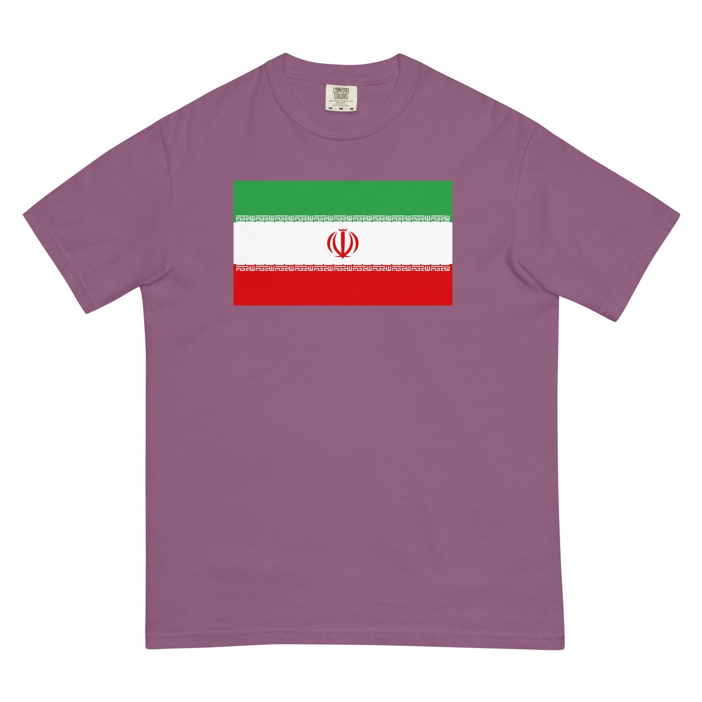Stylish Iran flag t-shirt laid flat, large, espresso
