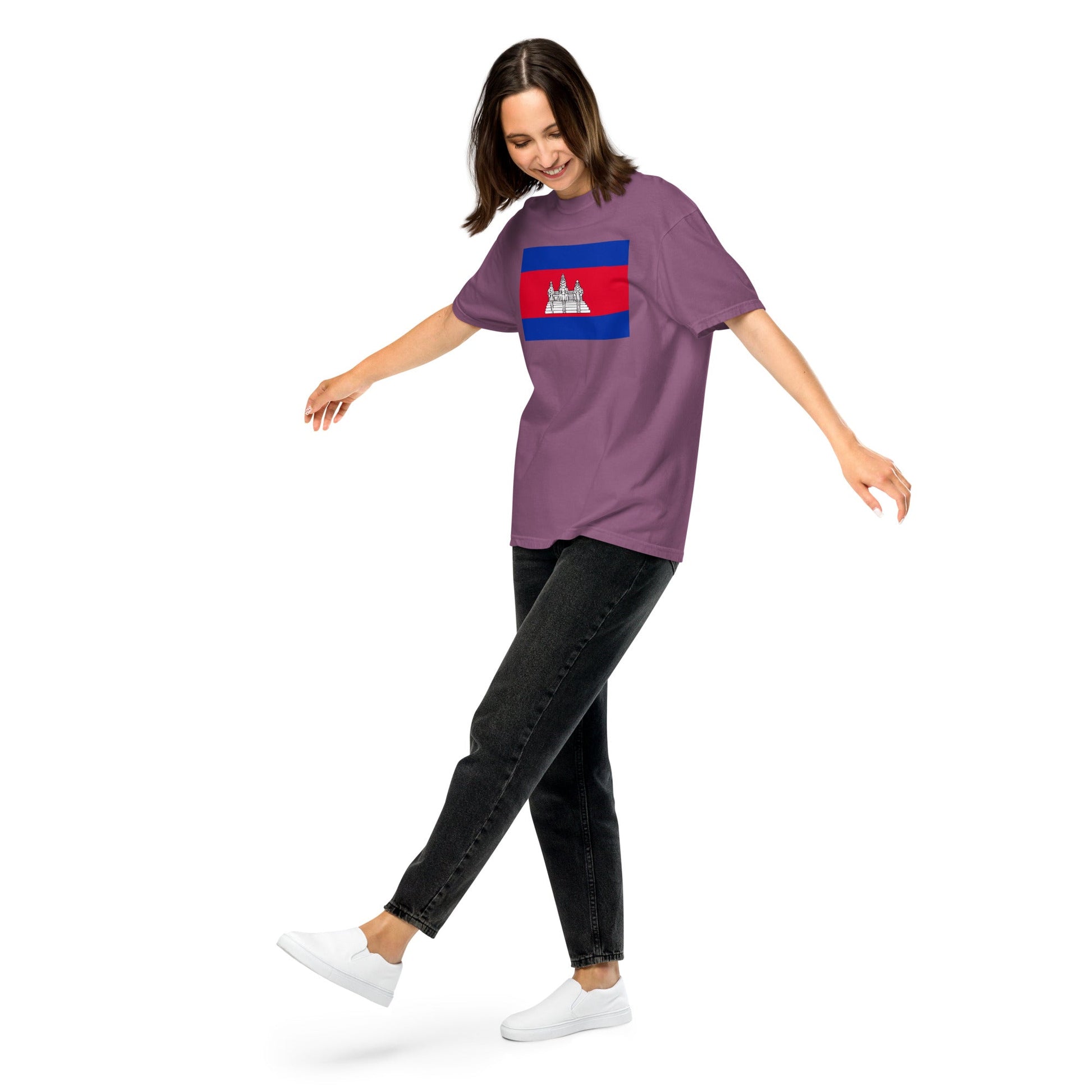 Flag tee representing Cambodia in red, medium