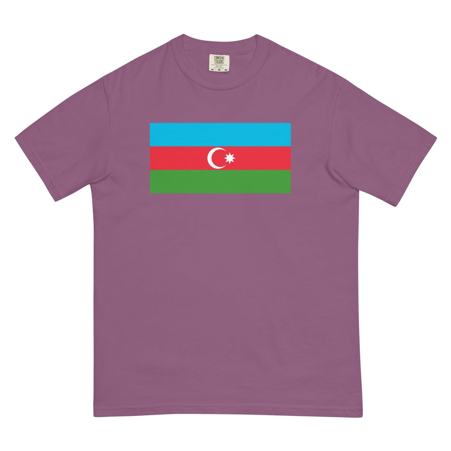 Flat lay of berry Azerbaijan flag tee, medium size
