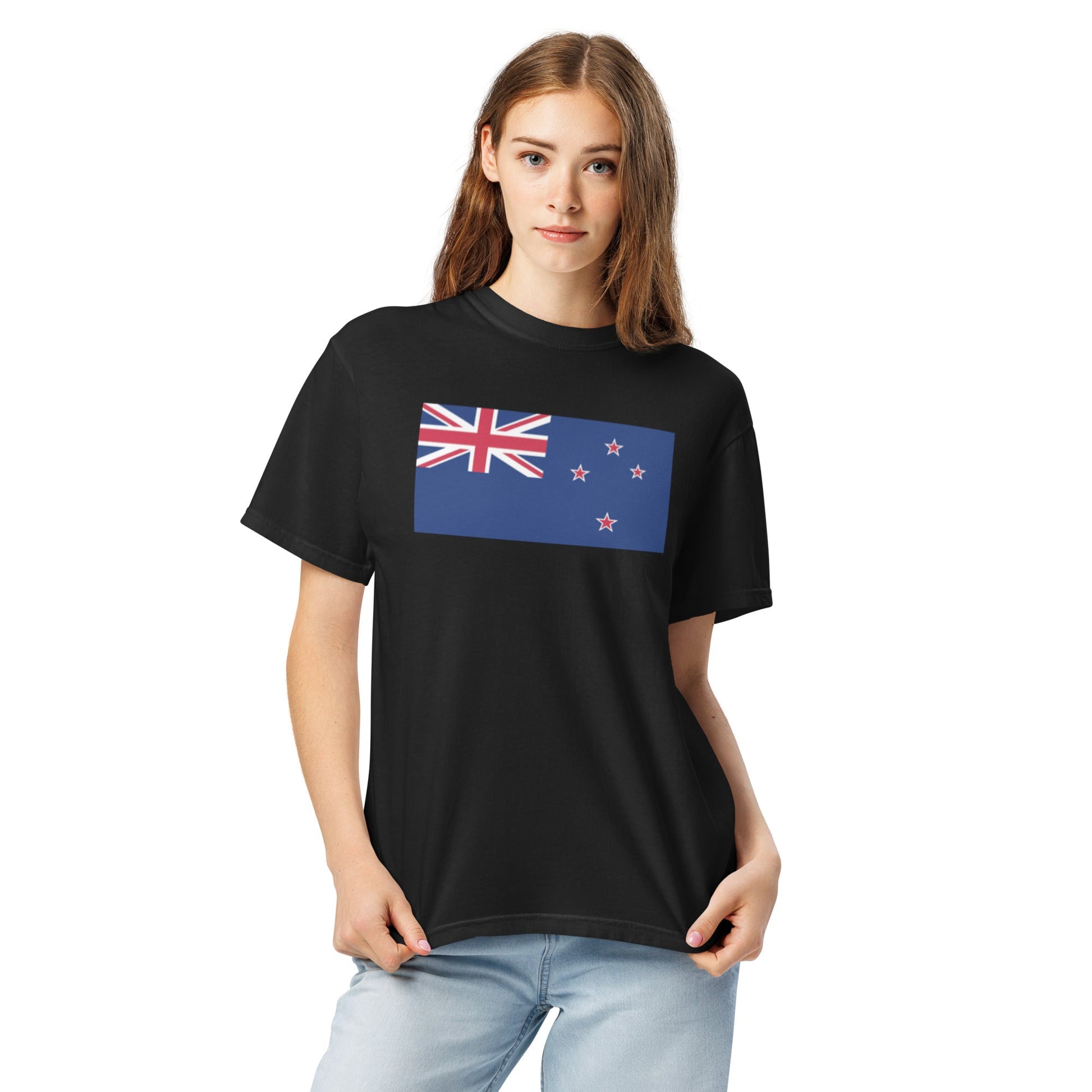 Flag tee representing New Zealand 1 in black, large