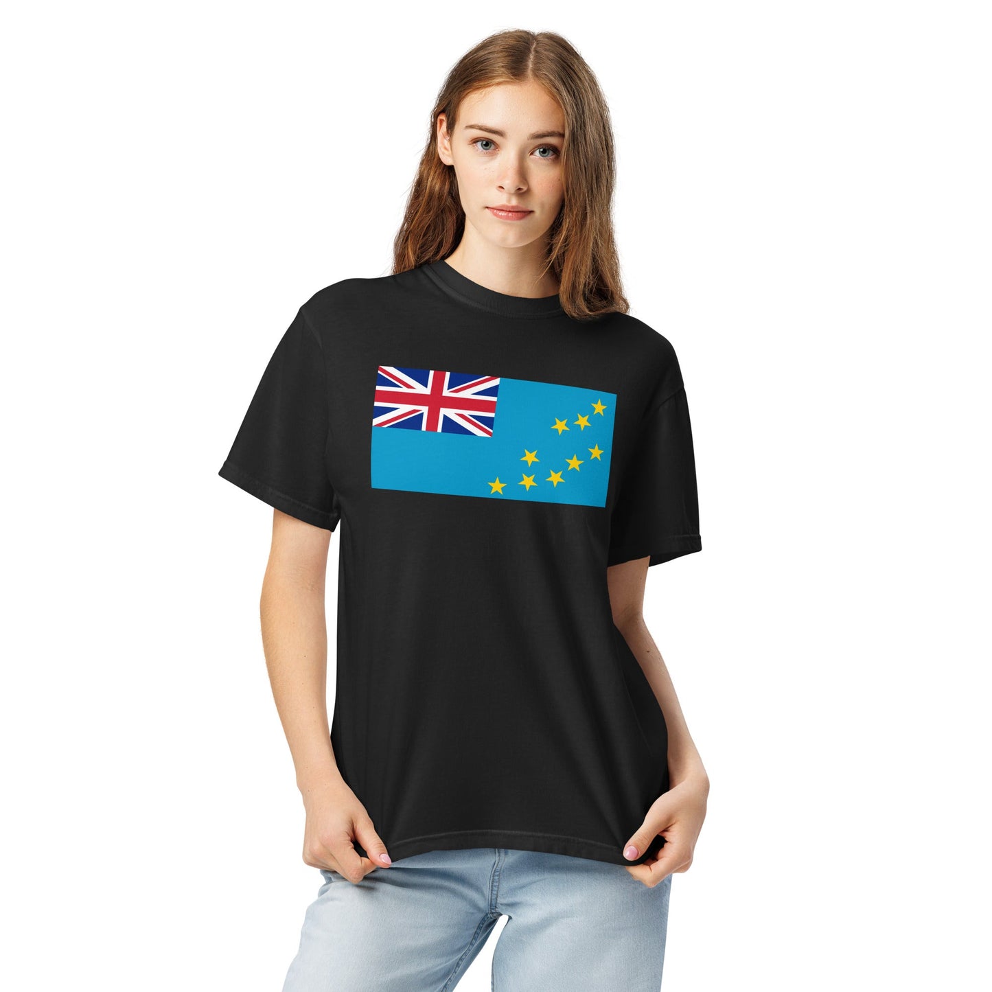 Bold Tuvalu flag design tee in black, medium