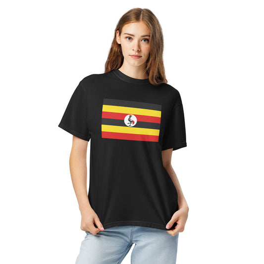 Bold Uganda flag design tee in black, medium