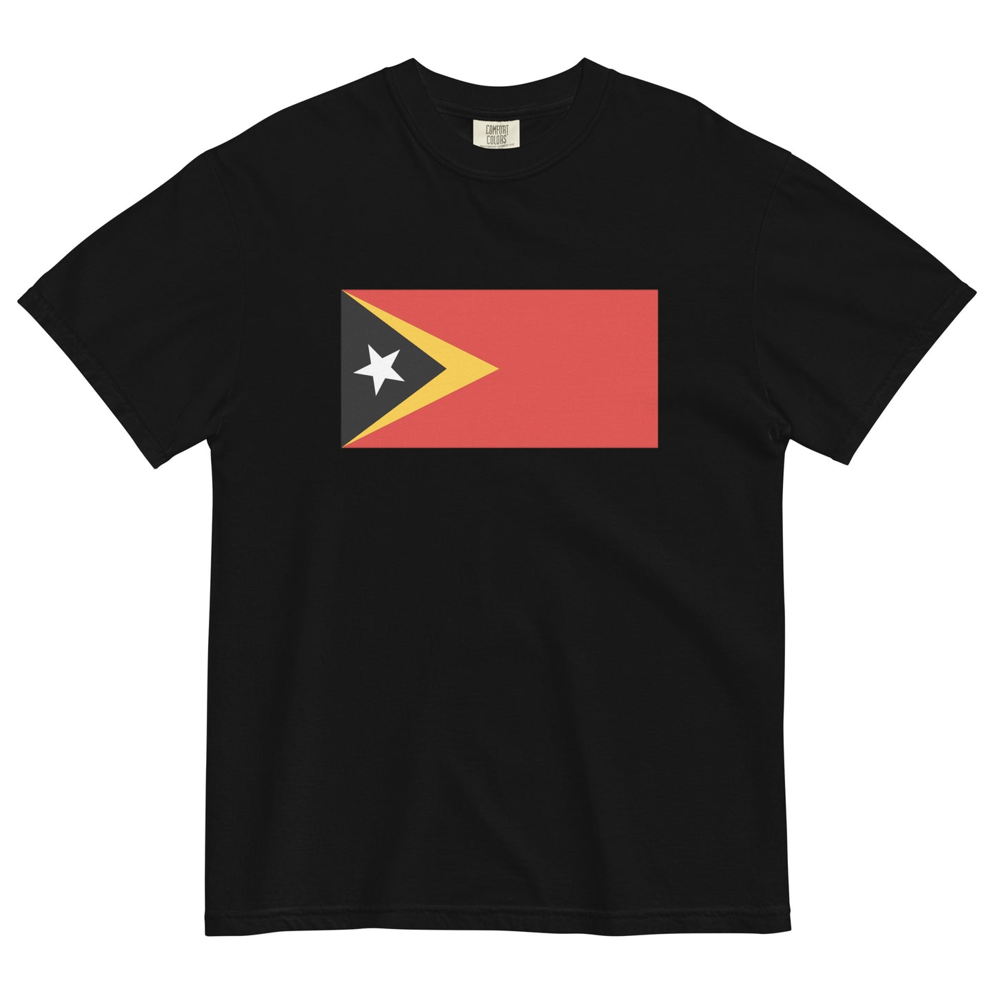 Flat lay of black Timor Leste flag tee, 2X large size