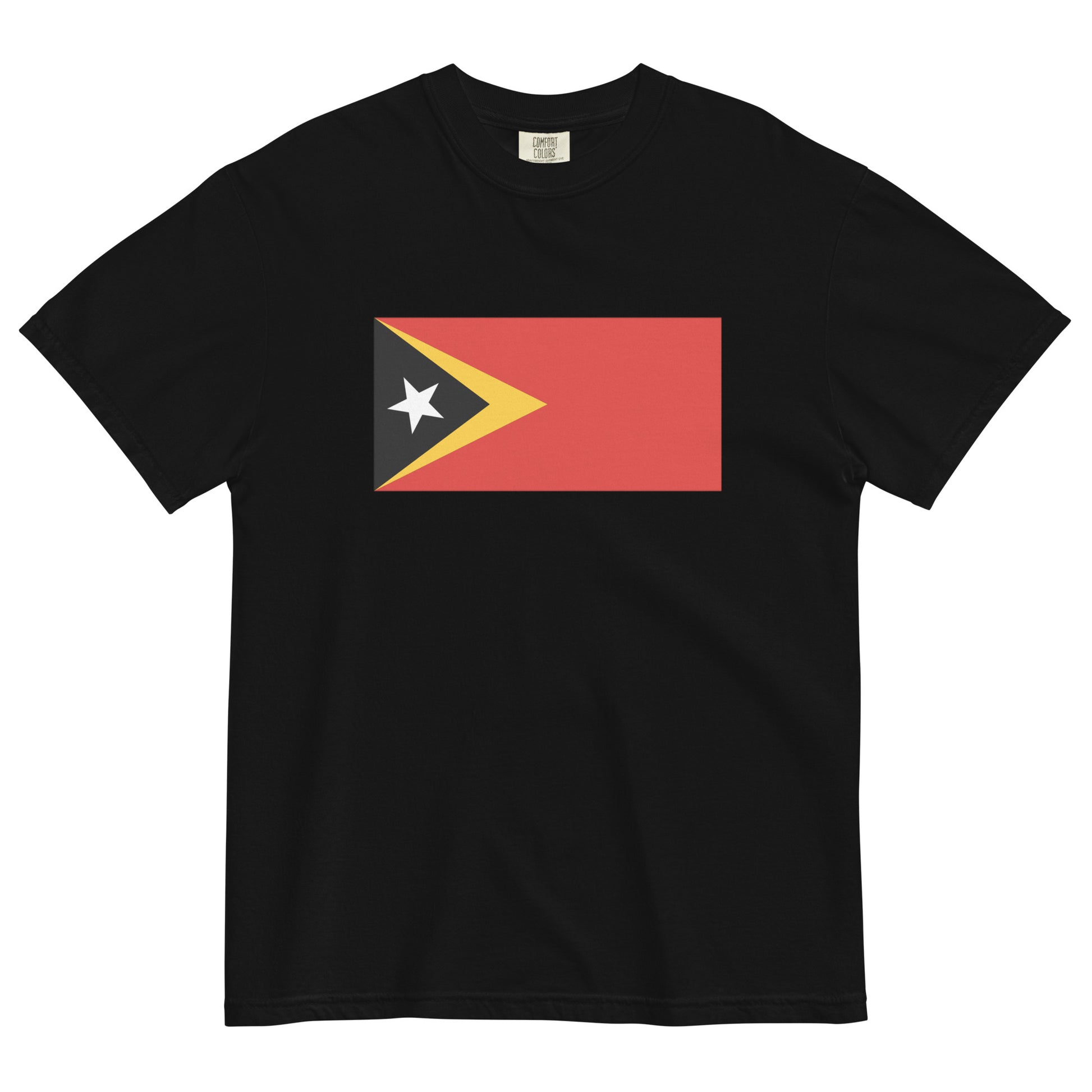 Flat lay of black Timor Leste flag tee, 2X large size