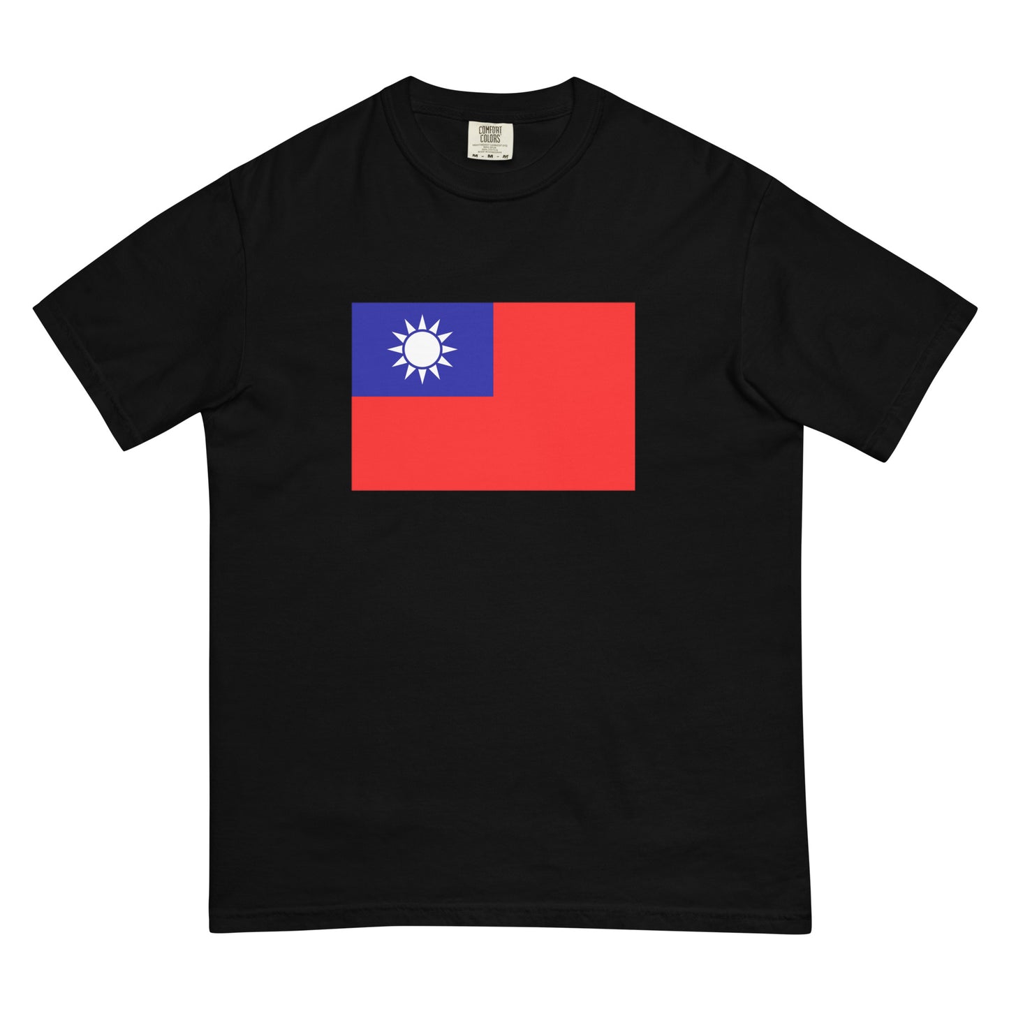 Flat lay of black Taiwan flag tee, small size