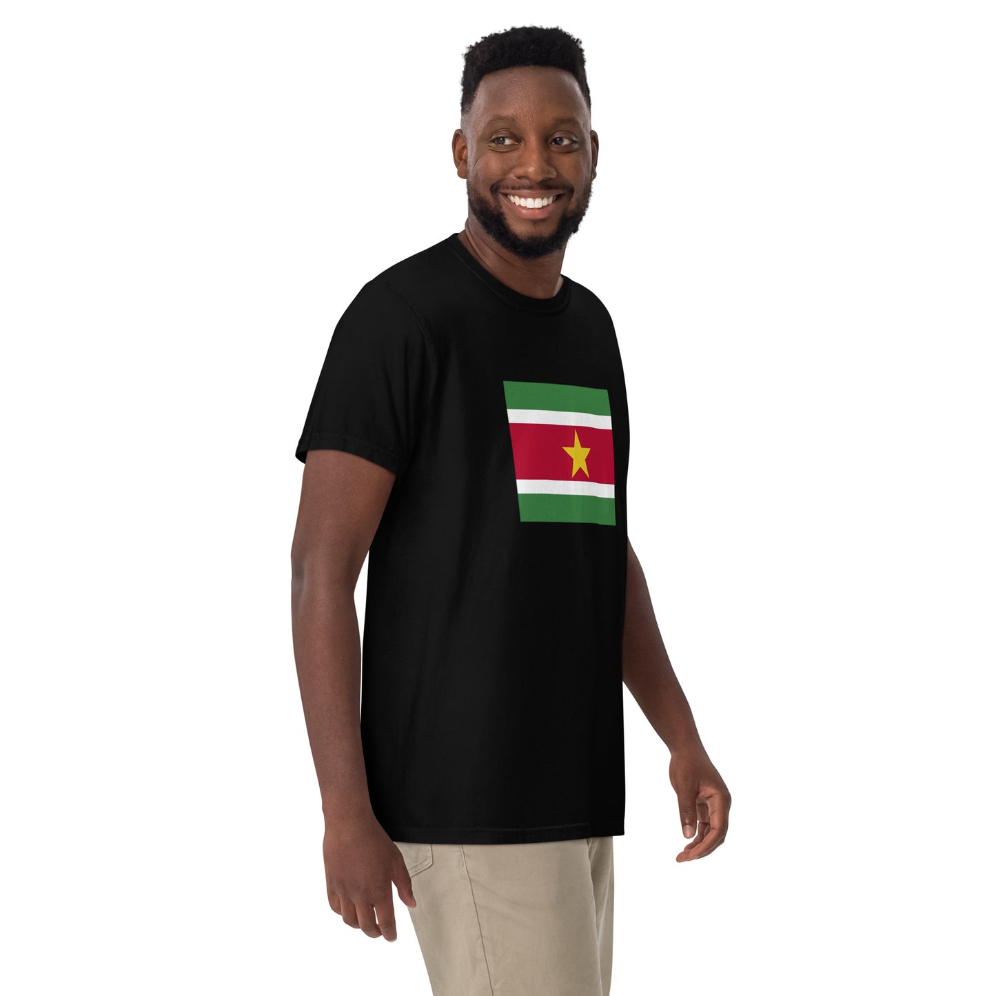 black shirt with Suriname flag design, extra large