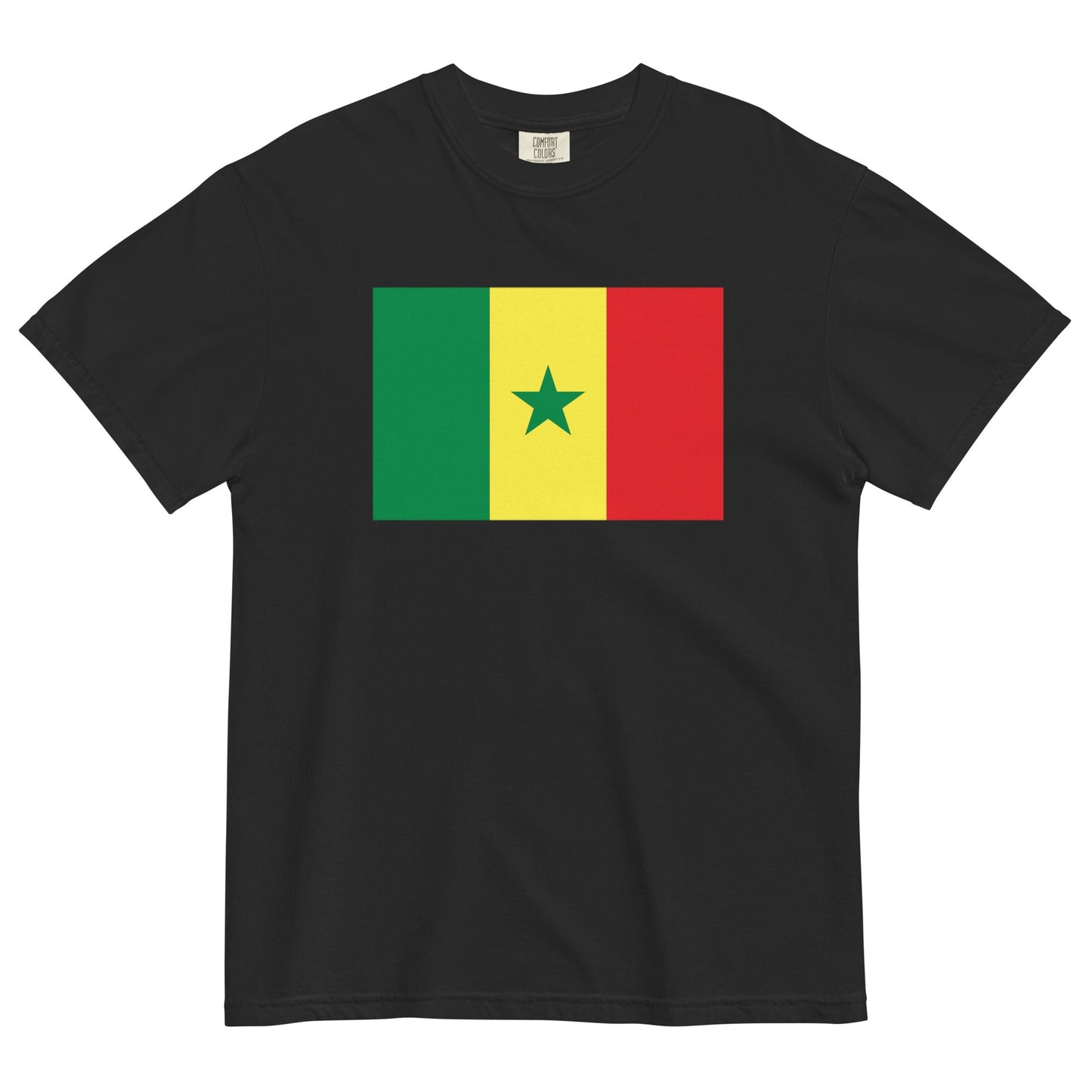 Flat lay of black Senegal flag tee, extra large size