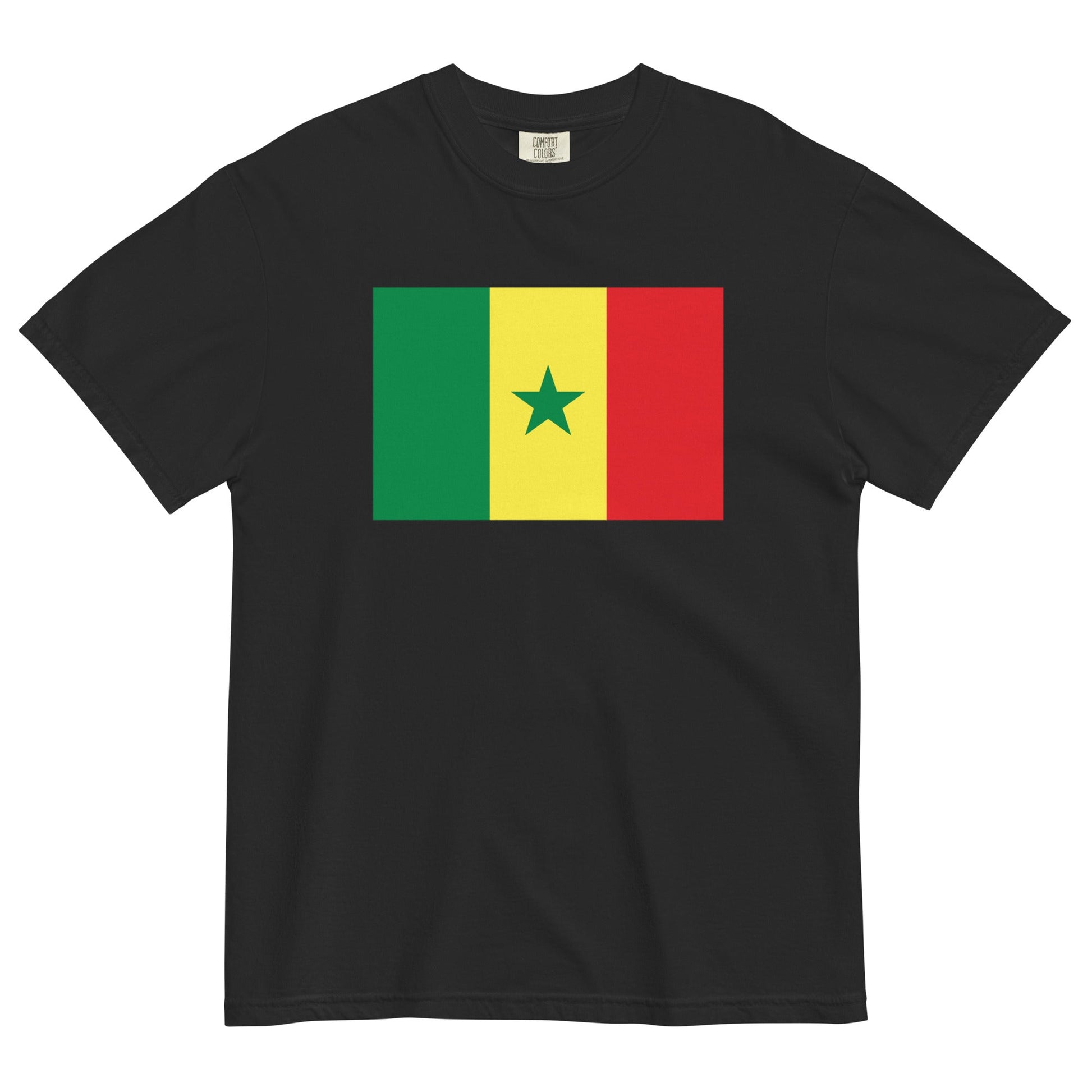 Flat lay of black Senegal flag tee, extra large size