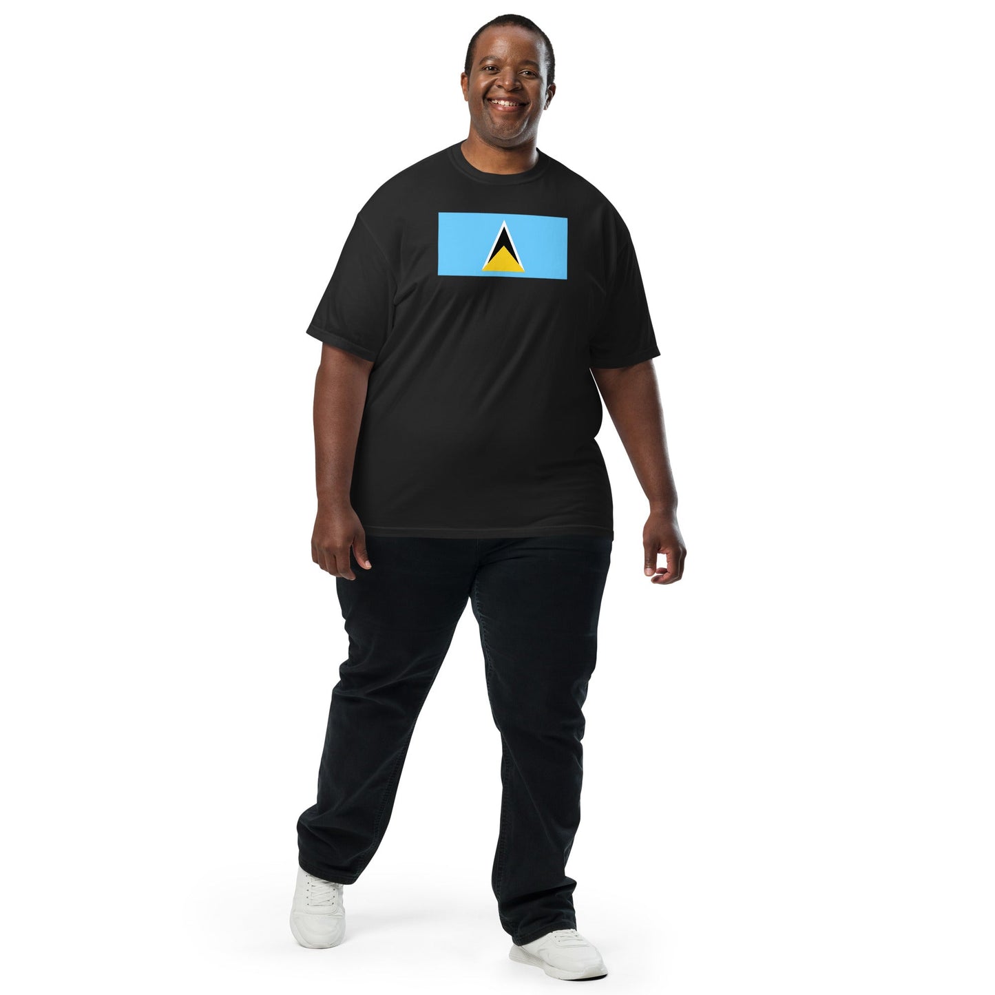 Bold Saint Lucia flag design tee in black, 2X large
