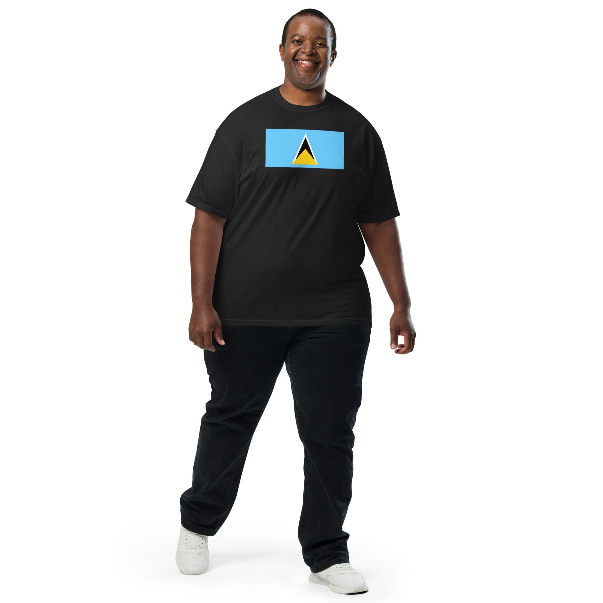 Bold Saint Lucia flag design tee in black, 2X large
