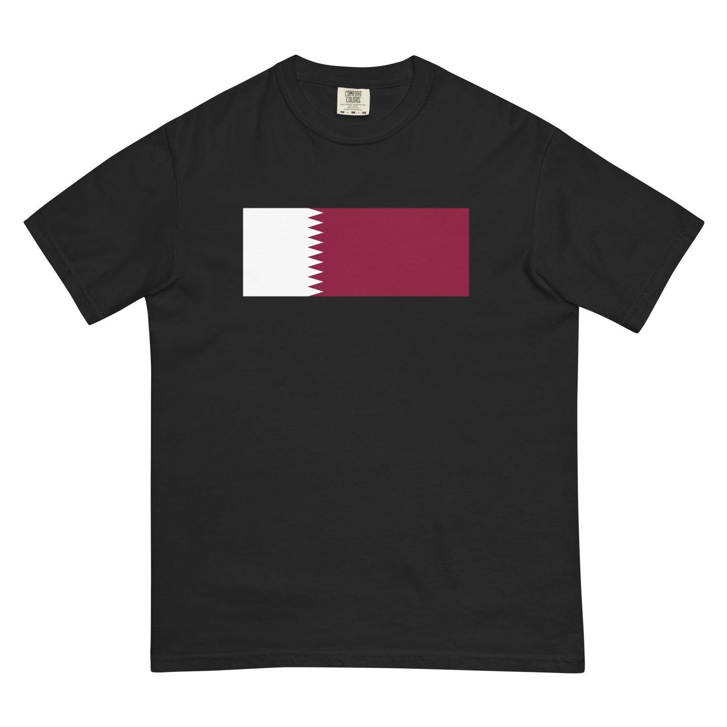 Stylish Qatar flag t-shirt laid flat, small, true navy
