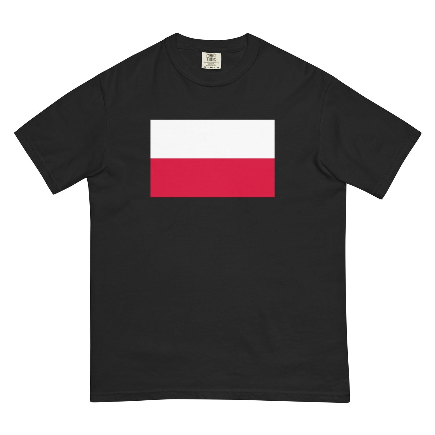 Flat lay of black Poland flag tee, 4X large size