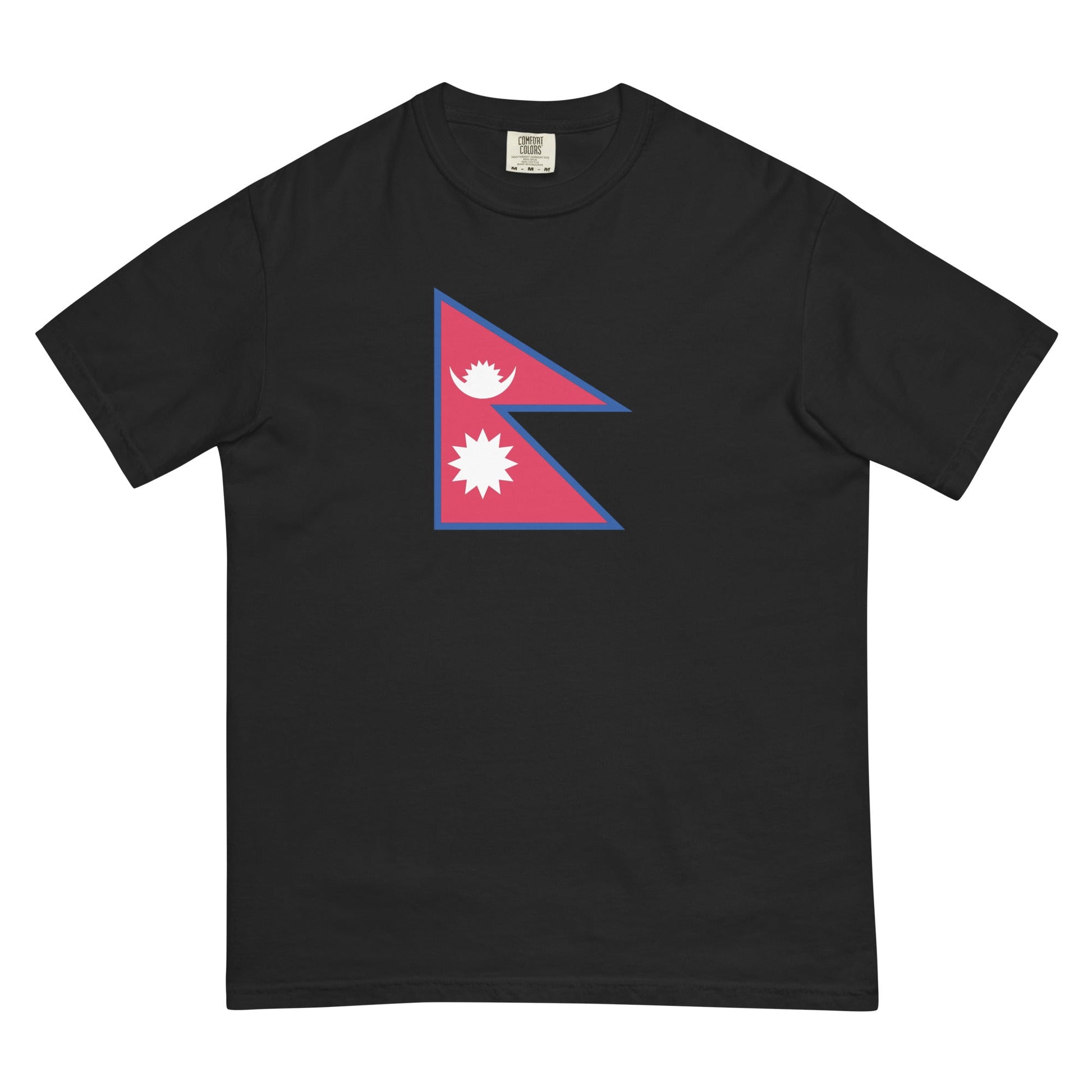 Flat lay of red Nepal flag tee, 4X large size
