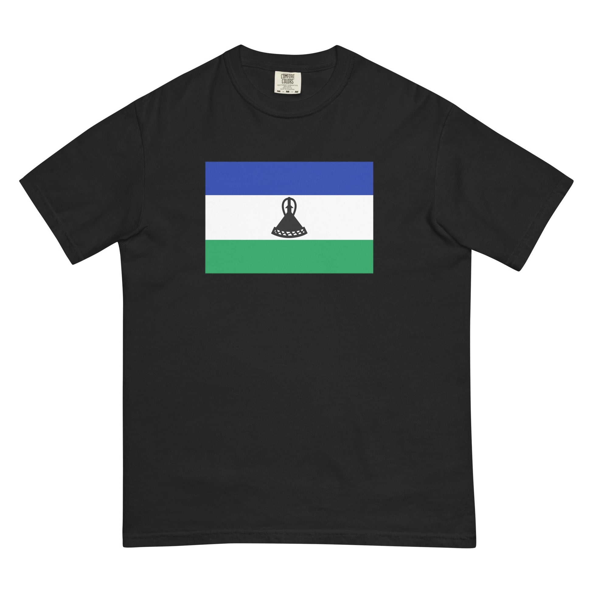 Flat lay of true navy Lesotho flag tee, 4X large size