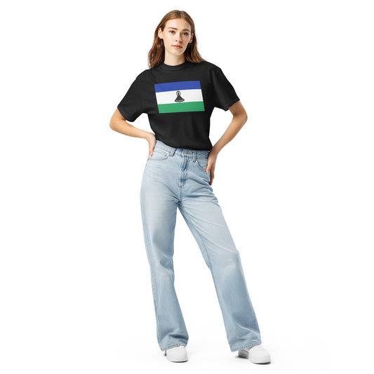 Flat lay of black Lesotho flag tee, medium size