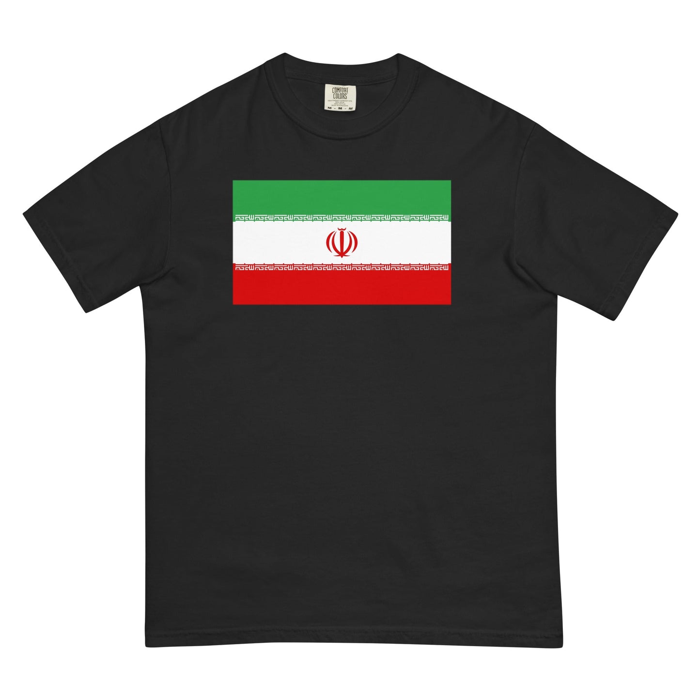 Stylish Iran flag t-shirt laid flat, small, espresso