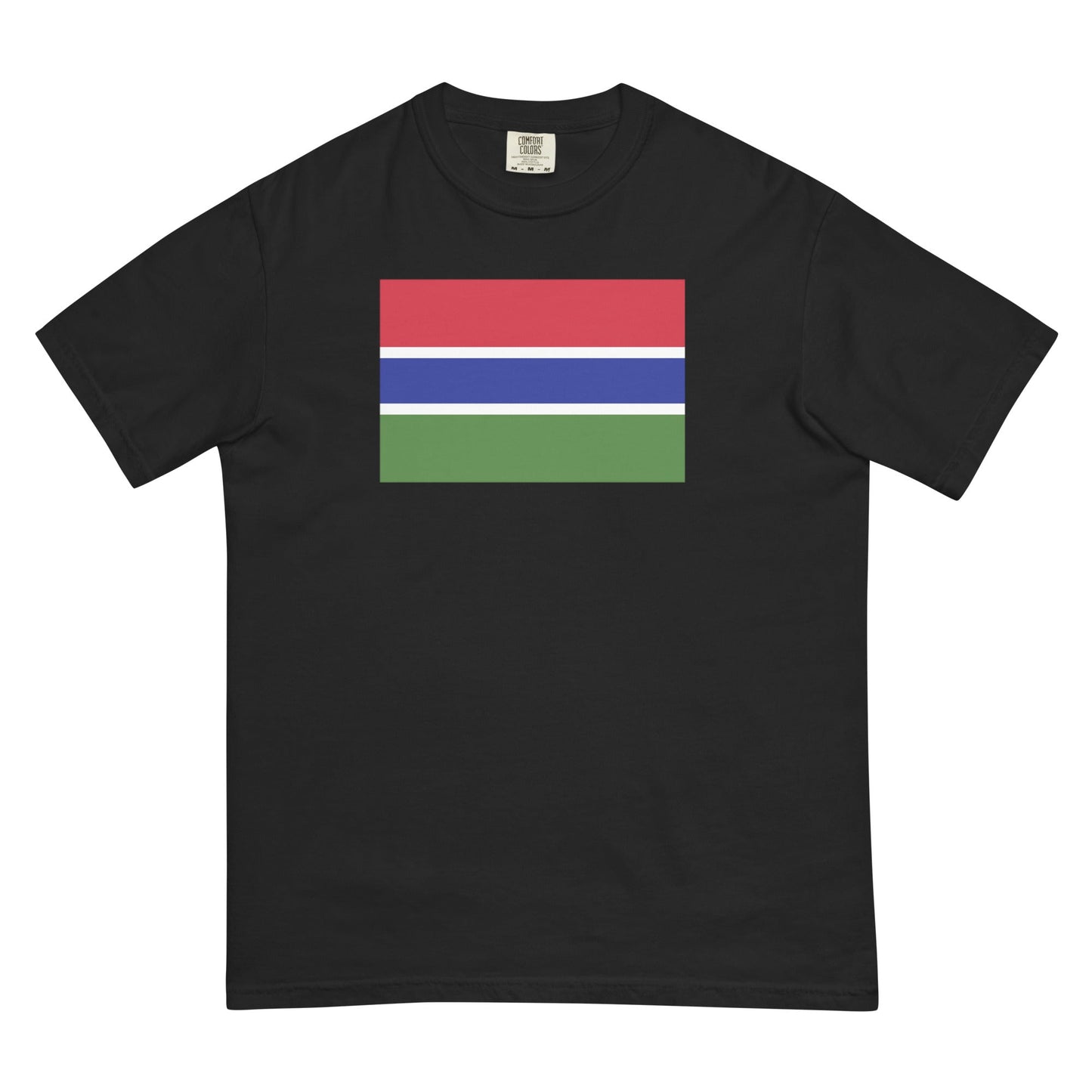 Flat lay of espresso Gambia flag tee, small size