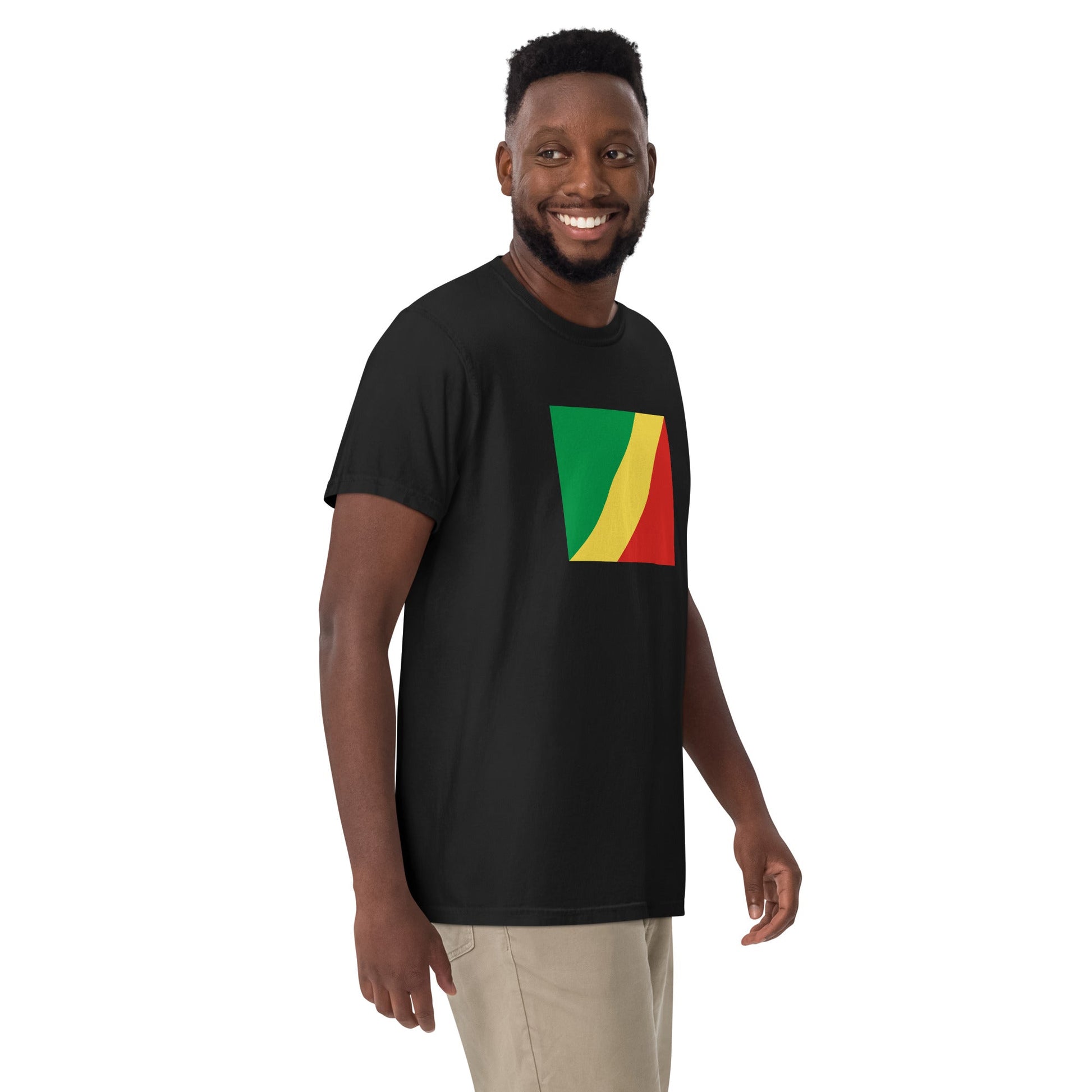 Flat lay of black Congo Congo Brazzaville flag tee, 2X large size